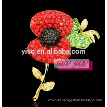 red flower crystal female flower brooch